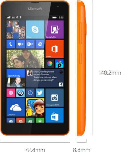 Microsoft Lumia 535 Orange-Размеры