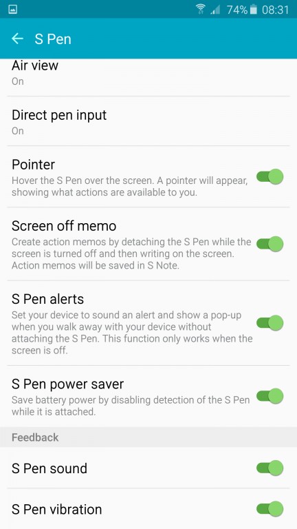 S Pen-настройки скриншот