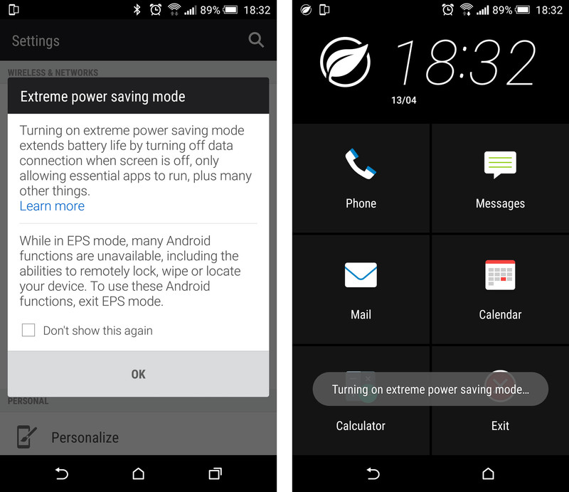 Время автономной работы HTC One M9 - Экстремальный режим энергосбережения