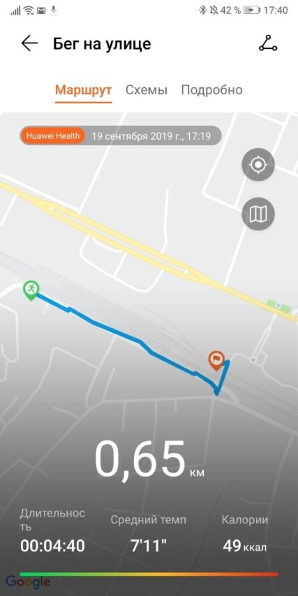 маршрут пробежки на Huawei Band 3 Pro