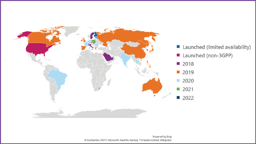 Ближайшие заявленные сроки запуска сетей 5G в странах (включая мобильные и FWA сети)