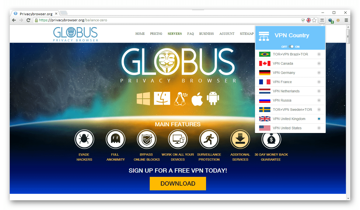 Анонимный браузер VPN_TOR Globus