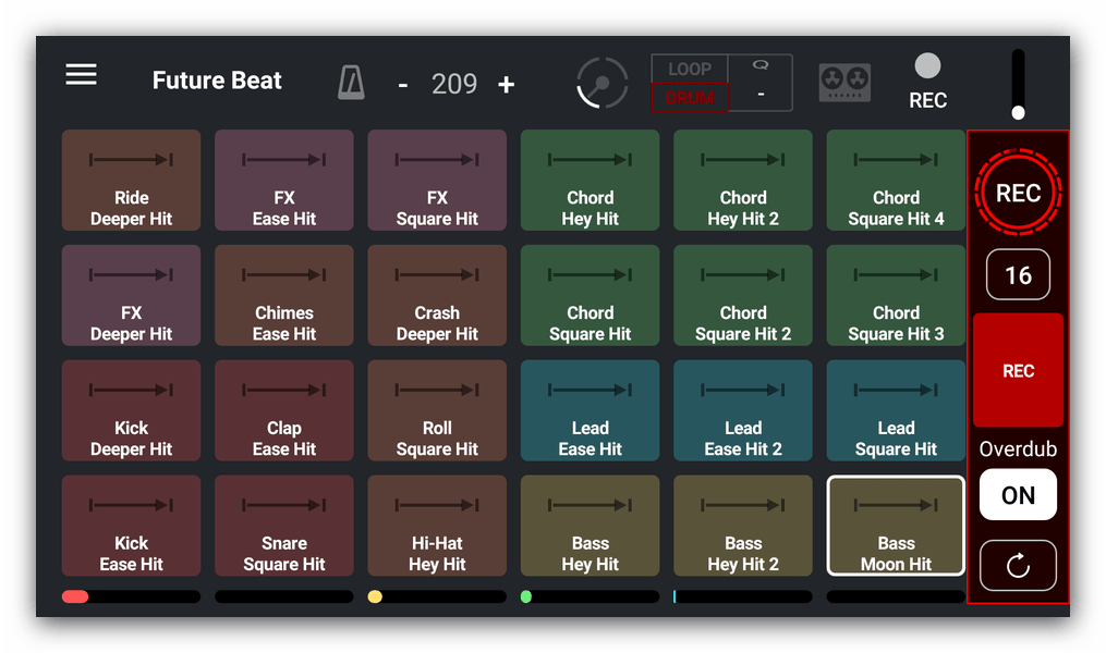 Главное окно микширования в Remixlive - drum & play loops