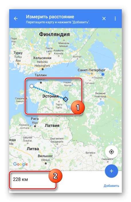Использование линейки в приложении Google Карты