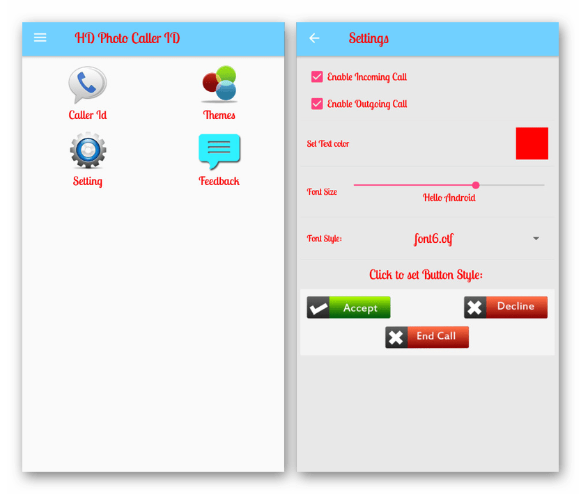 Пример использования HD Photo Caller Screen ID на Android