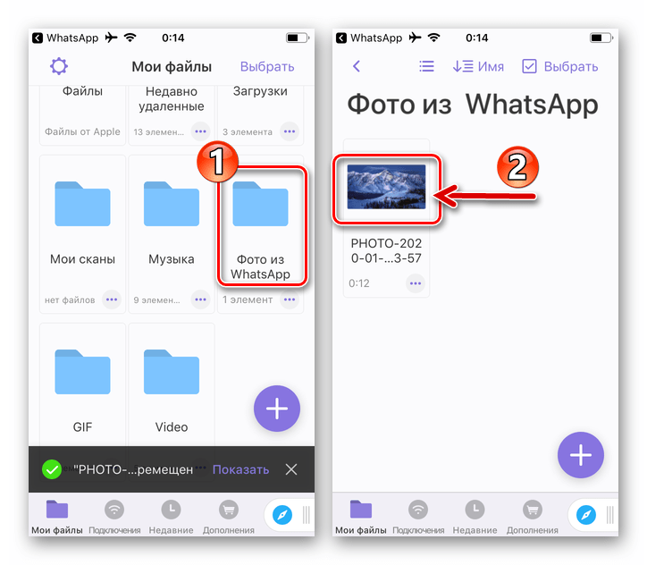 WhatsApp для iOS скачанное из мессенджера фото в программе Documents от Readdle