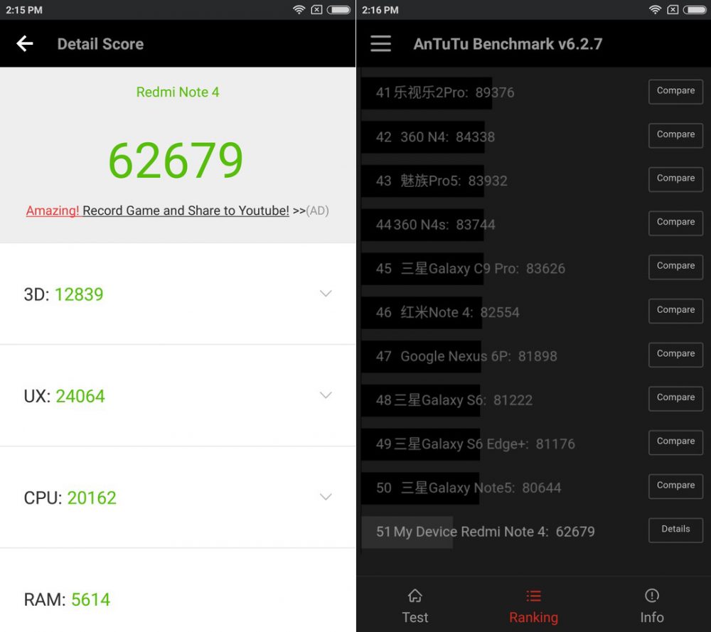 Обзор Xiaomi Redmi Note 4x - тест AnTuTu