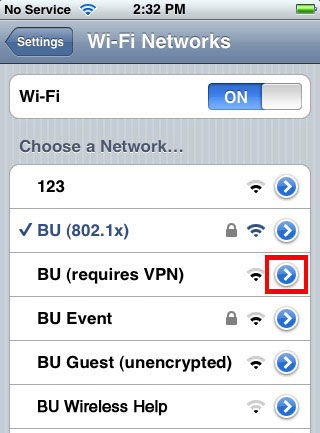 Выбор Wi-Fi сети на iPhone