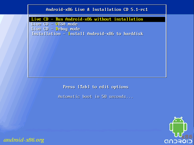 Запуск Android x86 в режиме LiveCD