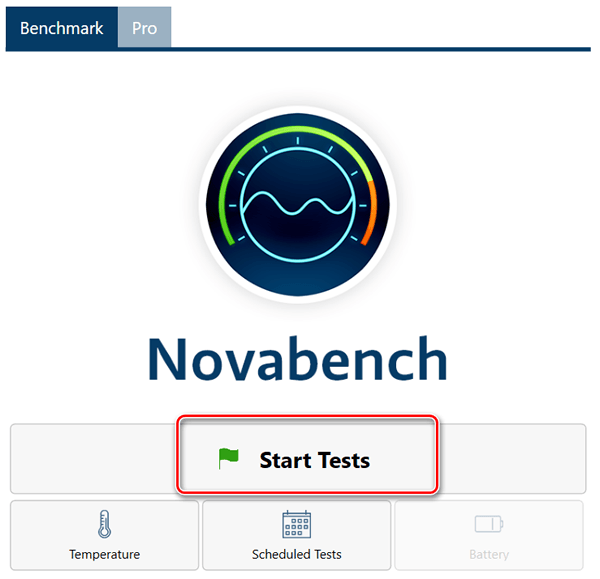 Старт тестирования компьютера в Novabench