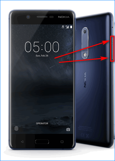 Кнопка включения и уменьшение громкости на Nokia 3